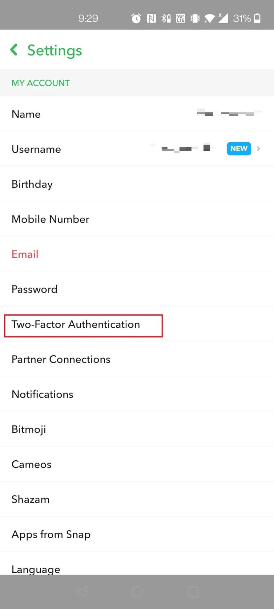 Tap on Two-Factor Authentication