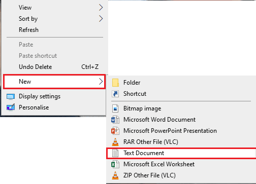 Right click on your desktop and select New and Text Document