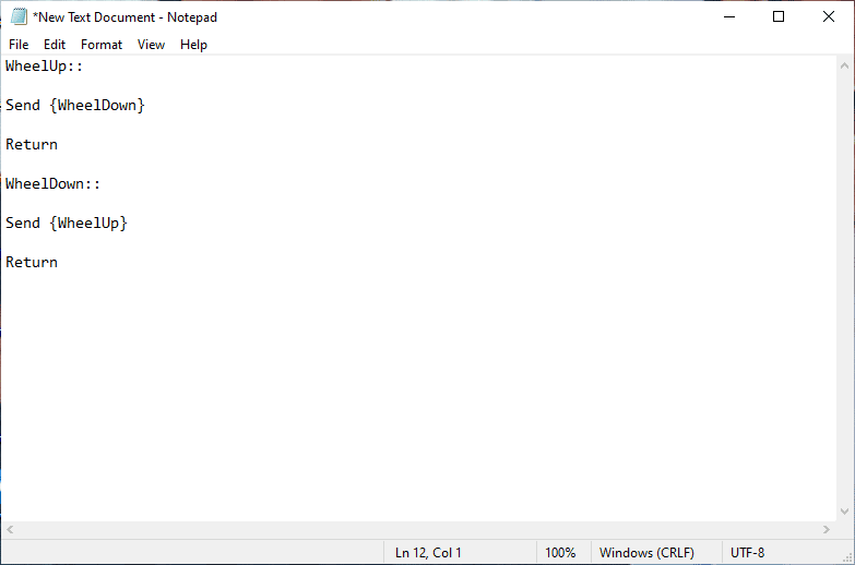 Open the new Text Document. How to Perform Reverse Scrolling on Windows 10