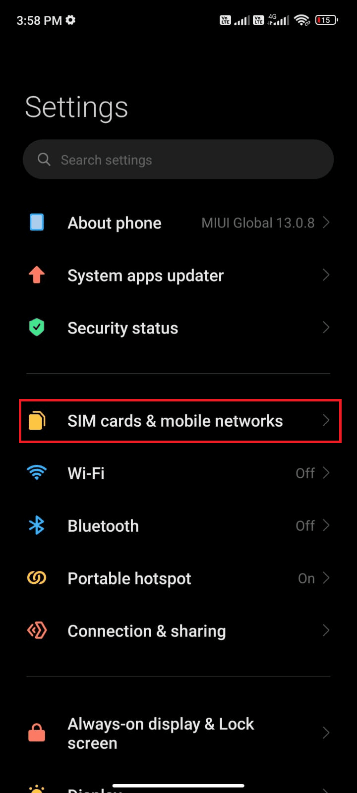 tap the SIM cards mobile networks option