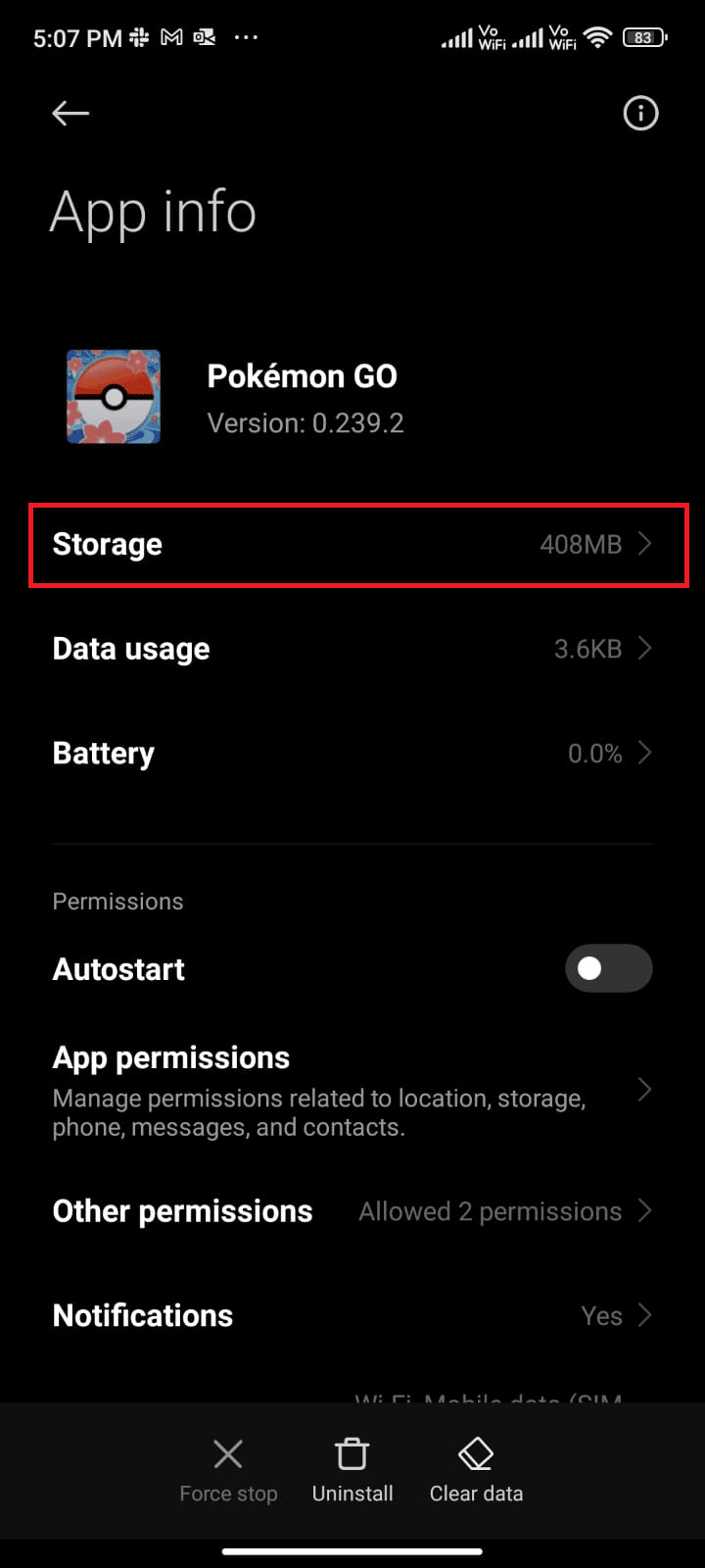 tap on the Storage option. Fix Pokémon Go Error 26