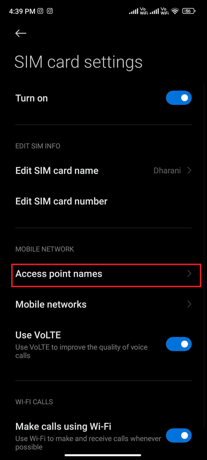 tap on Access point names. Fix Pokémon Go Error 26