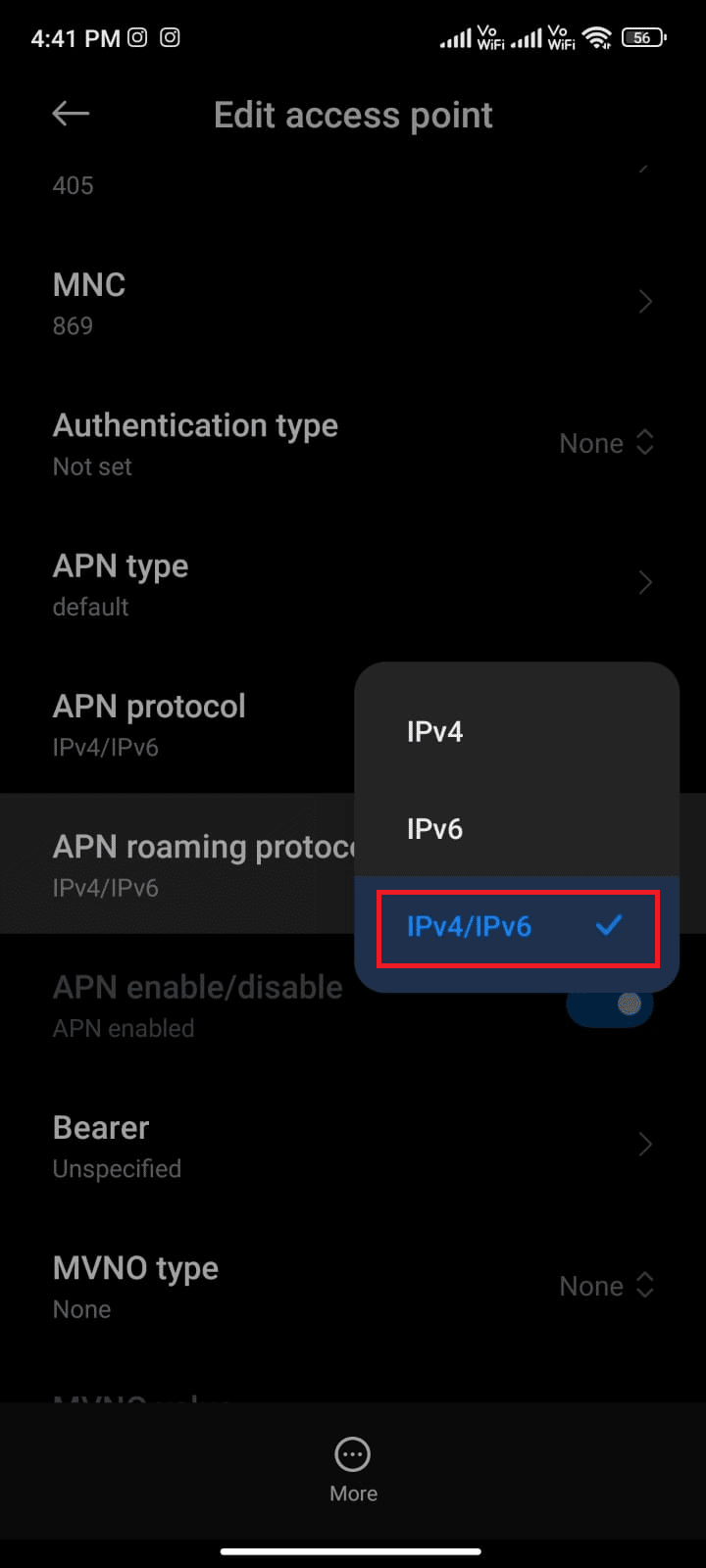 choose IPv4 IPv6 as depicted and save the changes