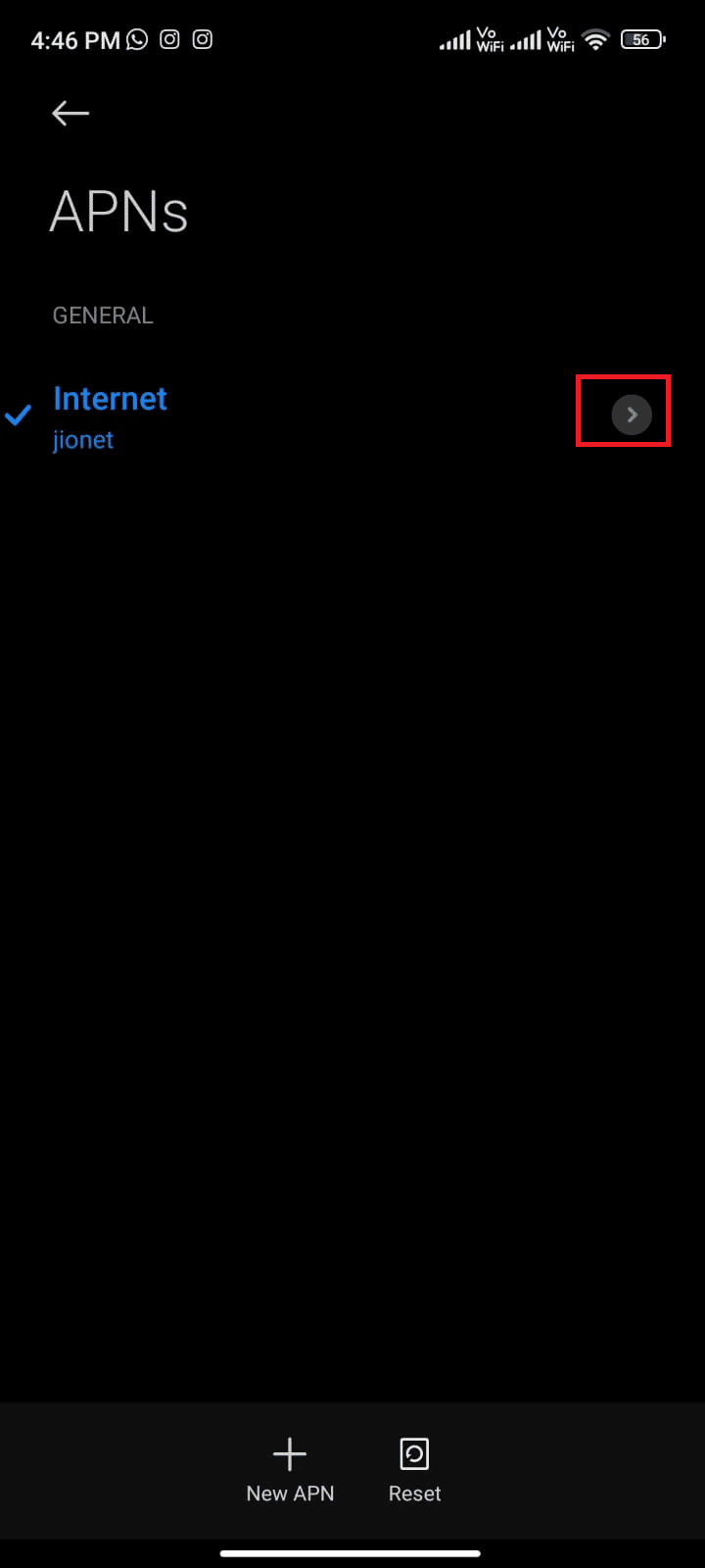 tap on the arrow symbol next to the Internet