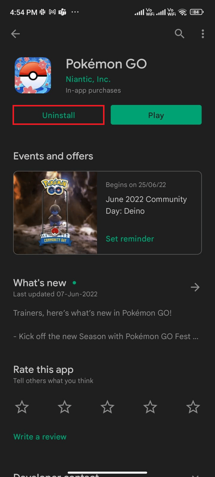 tap Uninstall. Fix Pokémon Go Error 26