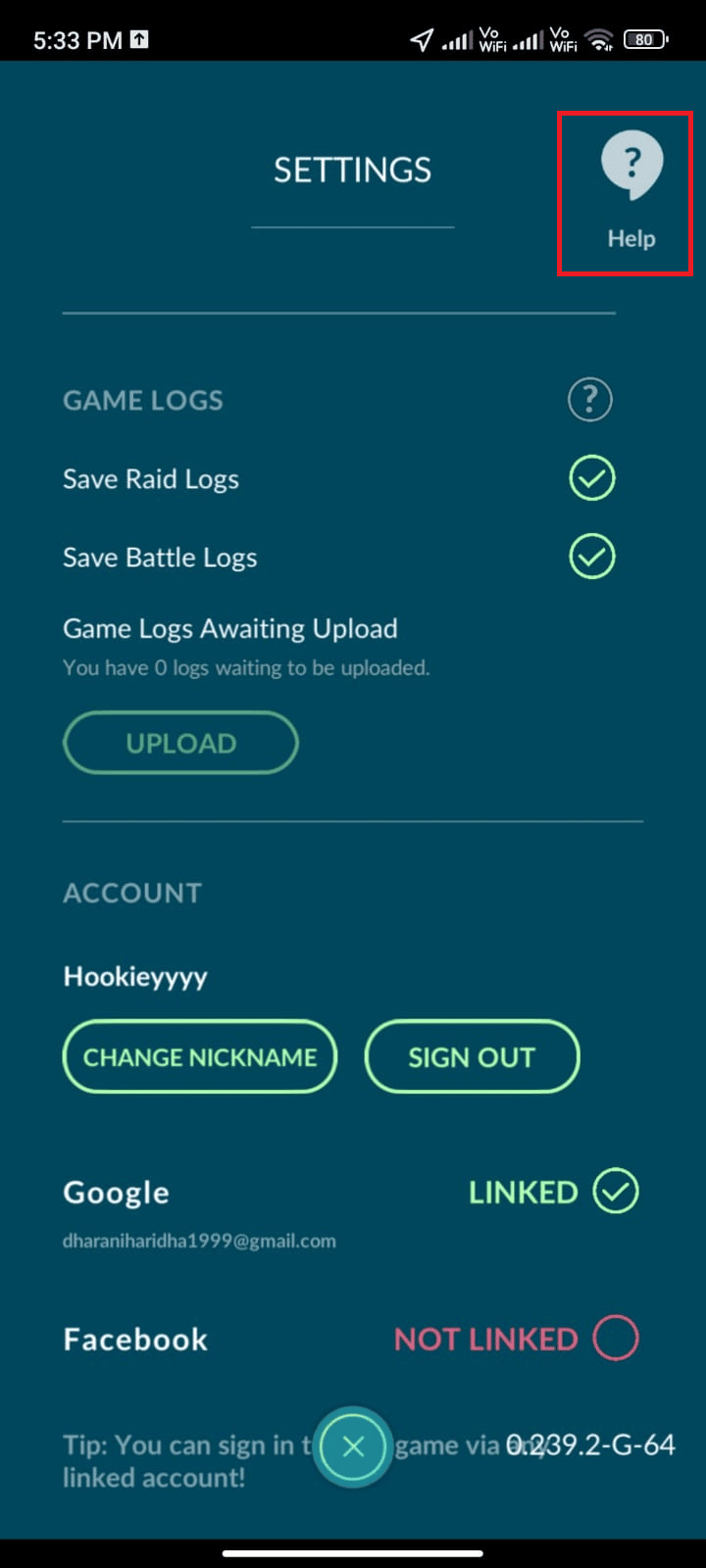 tap on the Help icon