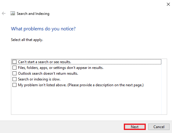 Select problem and click next