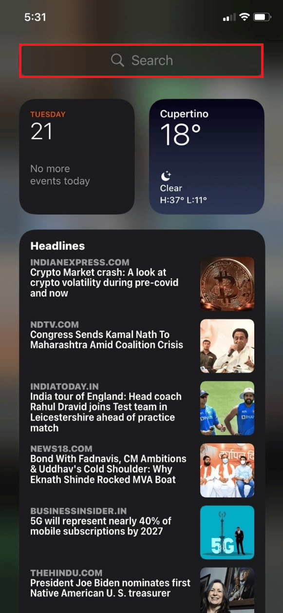 Tap on the Search bar on your iPhone | How to Put App Back on Home Screen on iPhone