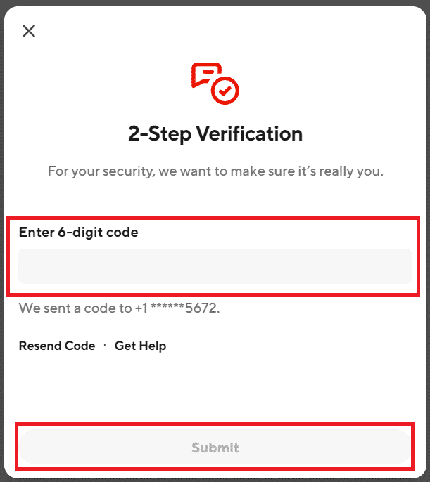 Enter the verification code sent to your mobile number and click on Submit
