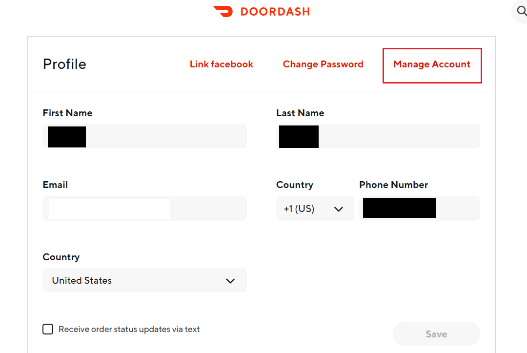 click on Manage Account
