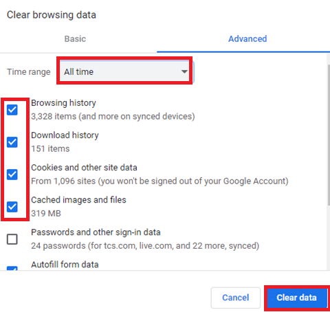 Clear Browser Cookies and Cache