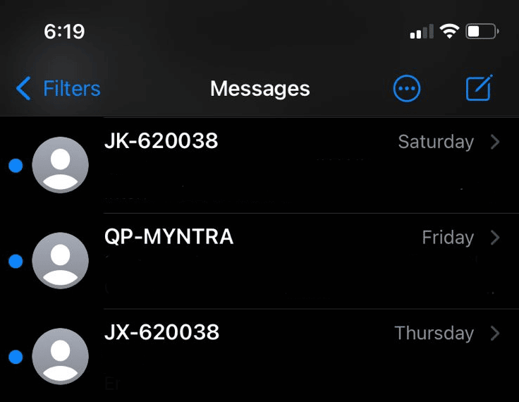 Blue dots on the messages