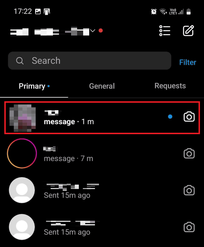 A blue dot will appear on the chat you marked as unread | How to Mark Messages Unread on Instagram
