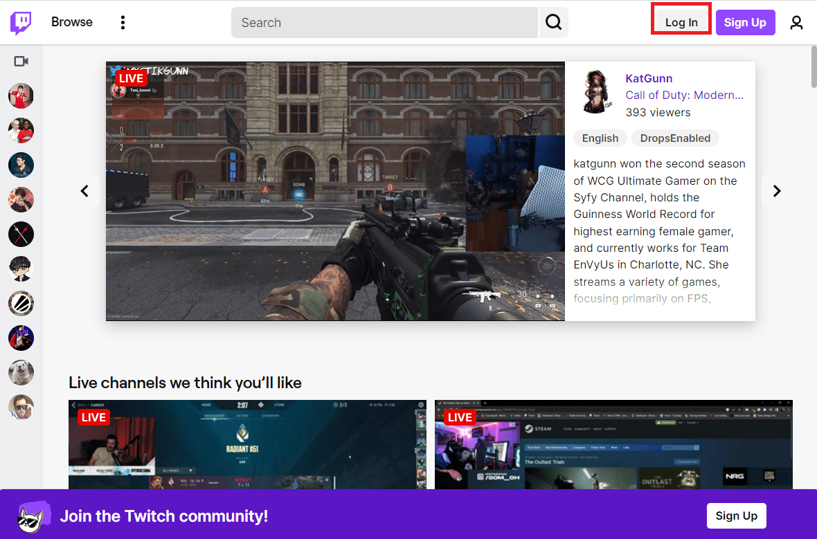 click on Log In. Fix Twitch Prime Subscription Not Yet Available