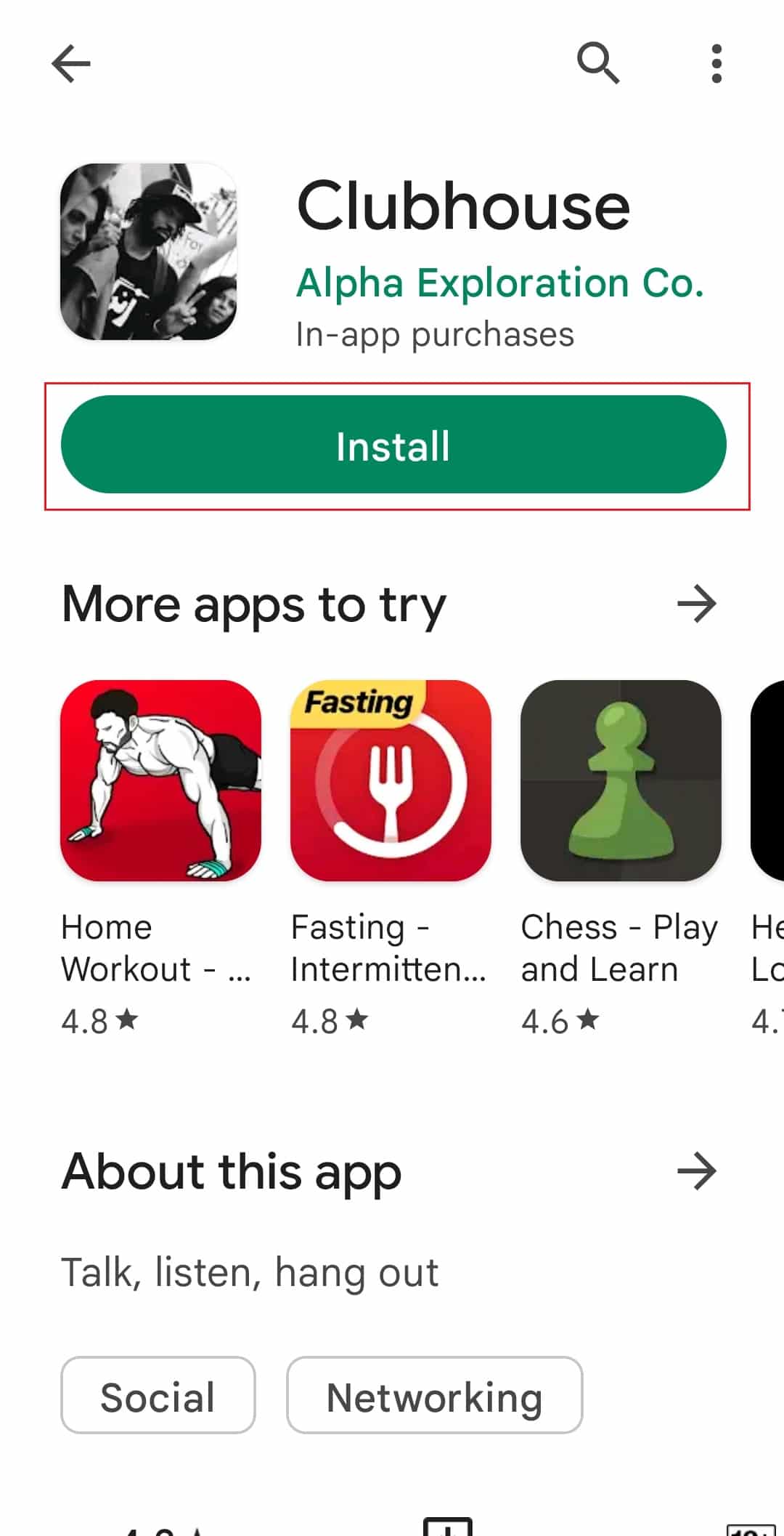 install Clubhouse app from Google Play Store