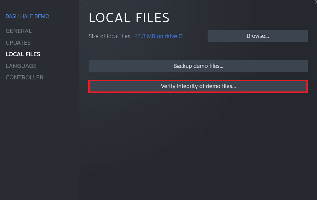 Click on Verify integrity of demo files...