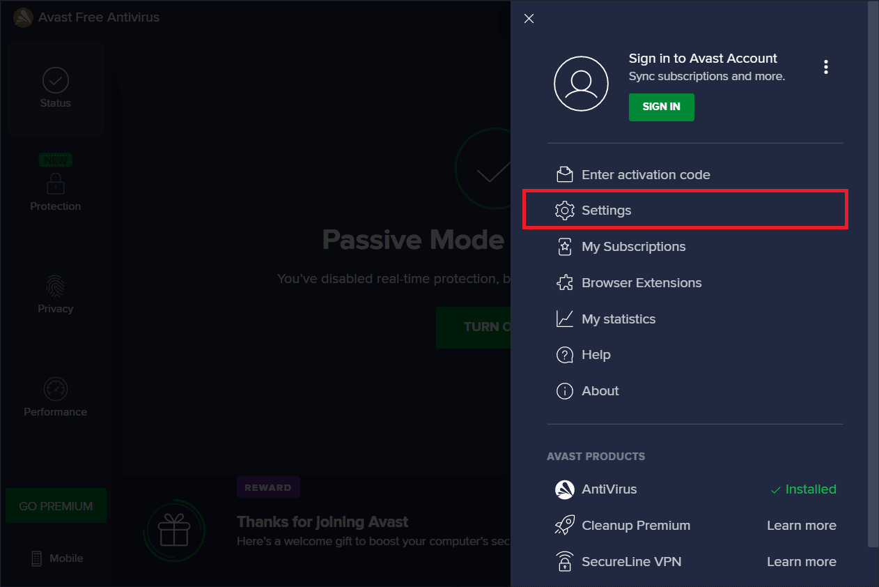 Select Settings