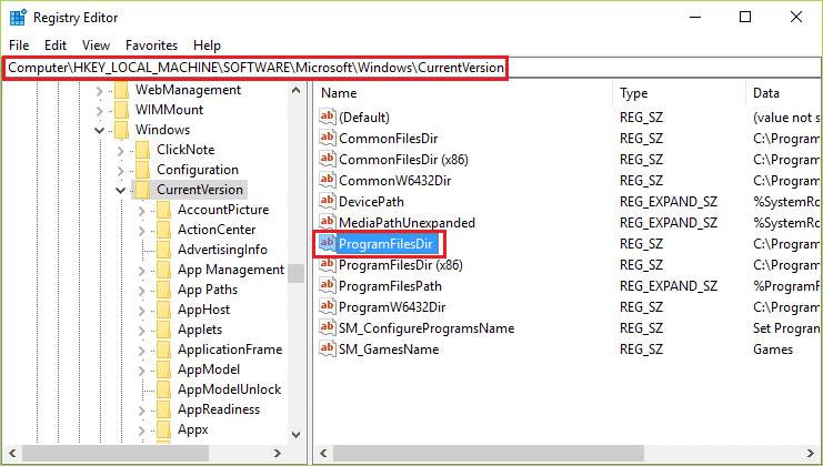 double click on the ProgramFilesDir value