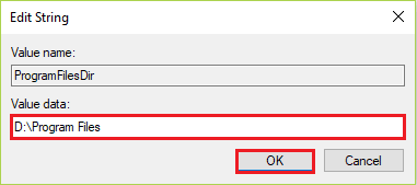 Now change the Value data to the following path and click on OK