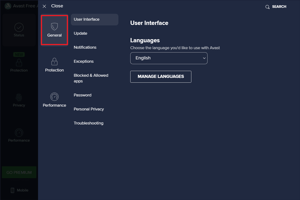 Select General tab