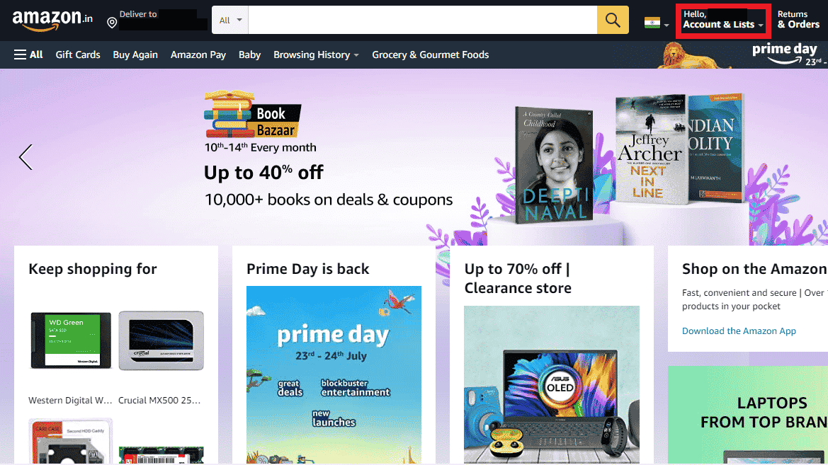Click on Accounts & Lists from the top of the screen | How to See Full Credit Card Number on Amazon
