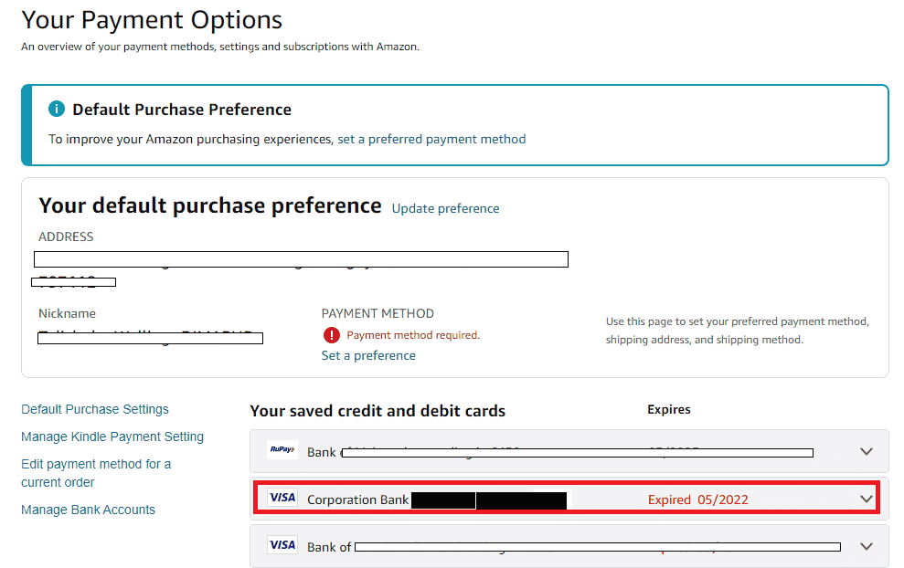 Click on the desired credit card to expand it