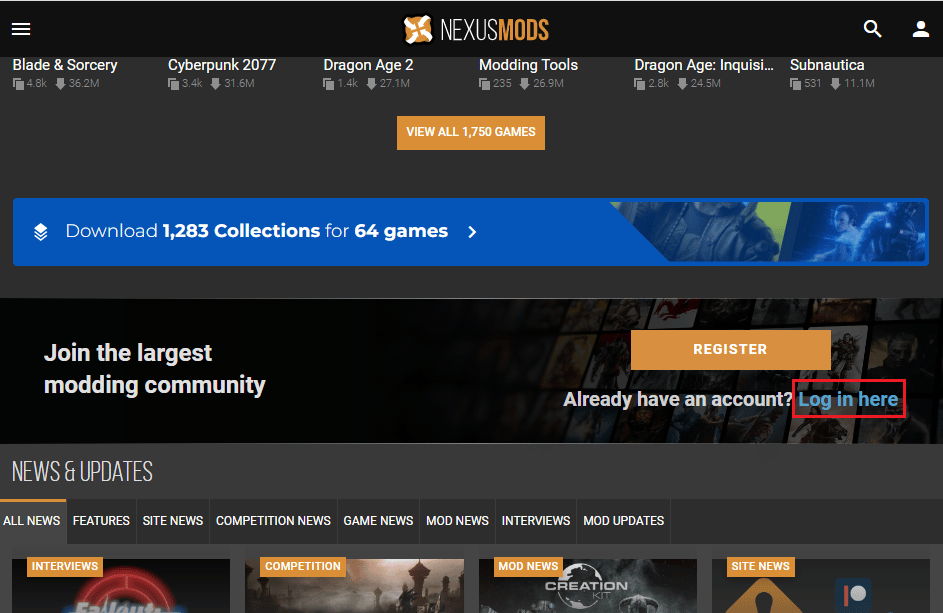 Open the official website of the Nexus mods and sign in to your account using the sign in credentials