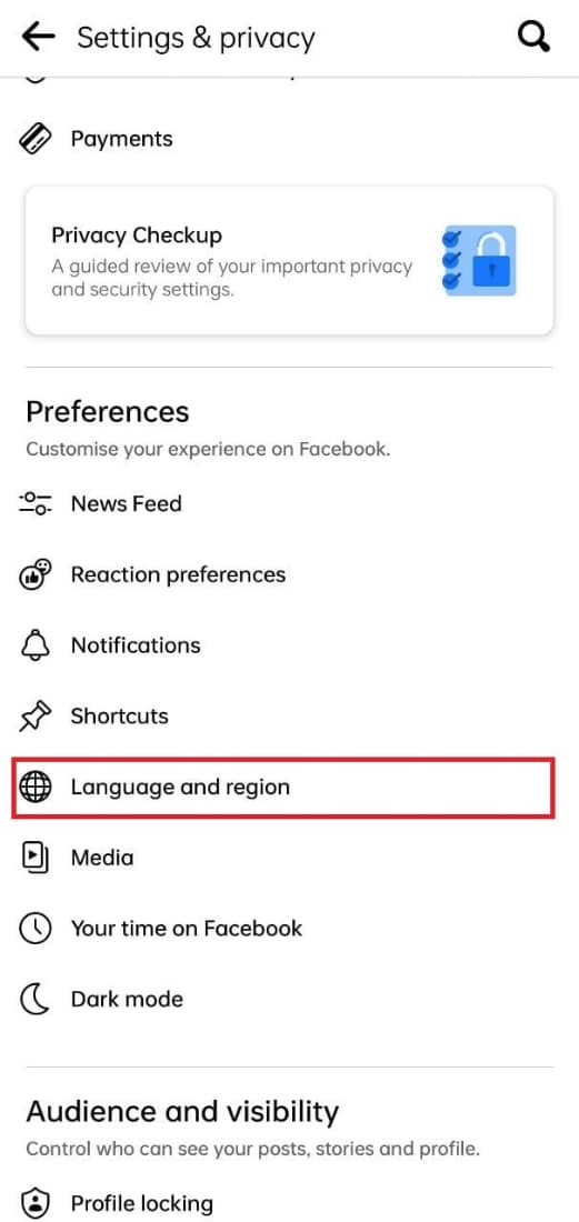selecting language and region 