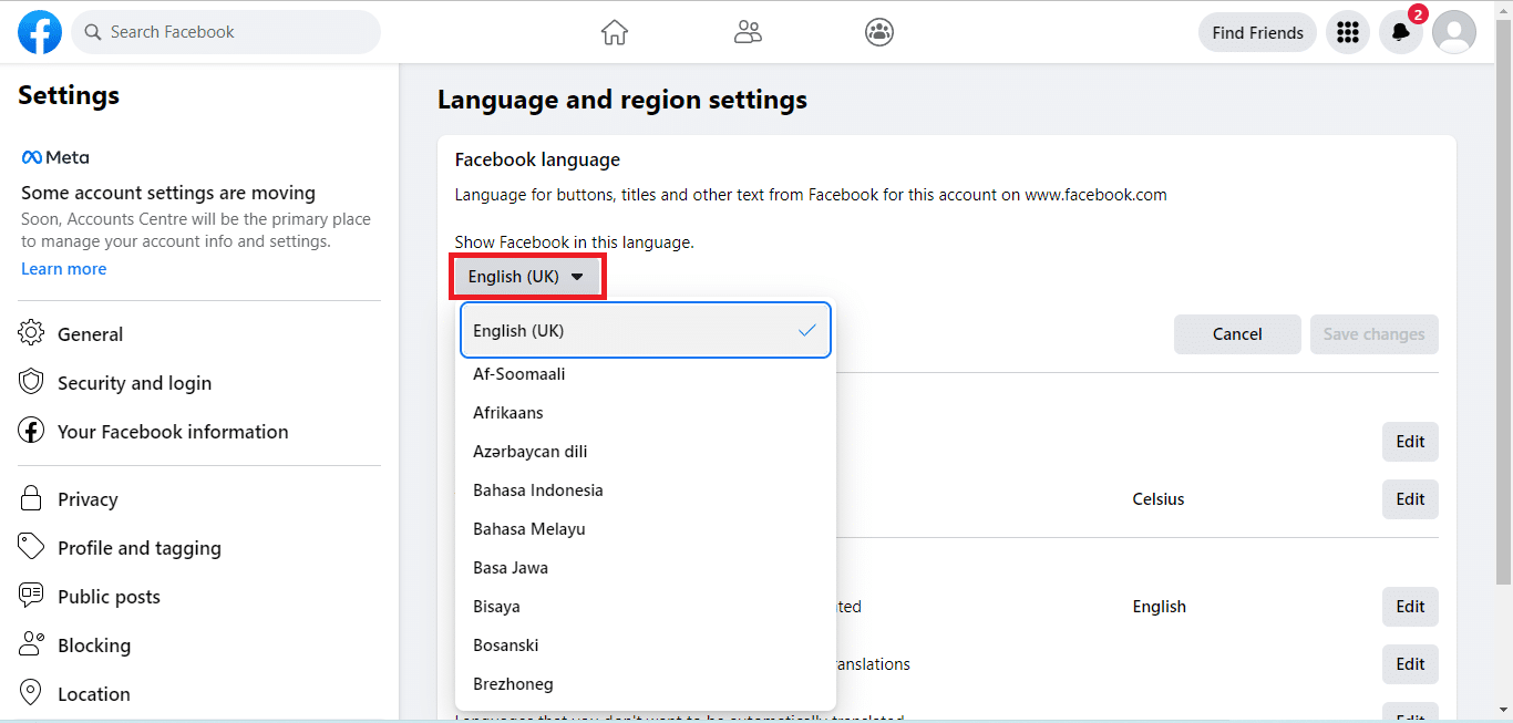 Click on the down arrow besides English (UK) and select the preferred language