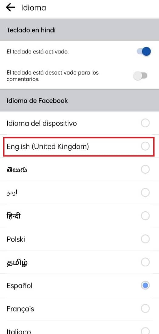 tap on English | How to Change the Language on Facebook Back to English