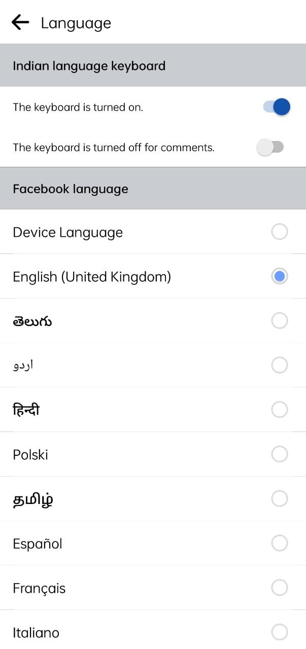 selecting the desired language | How to Change the Language on Facebook Back to English