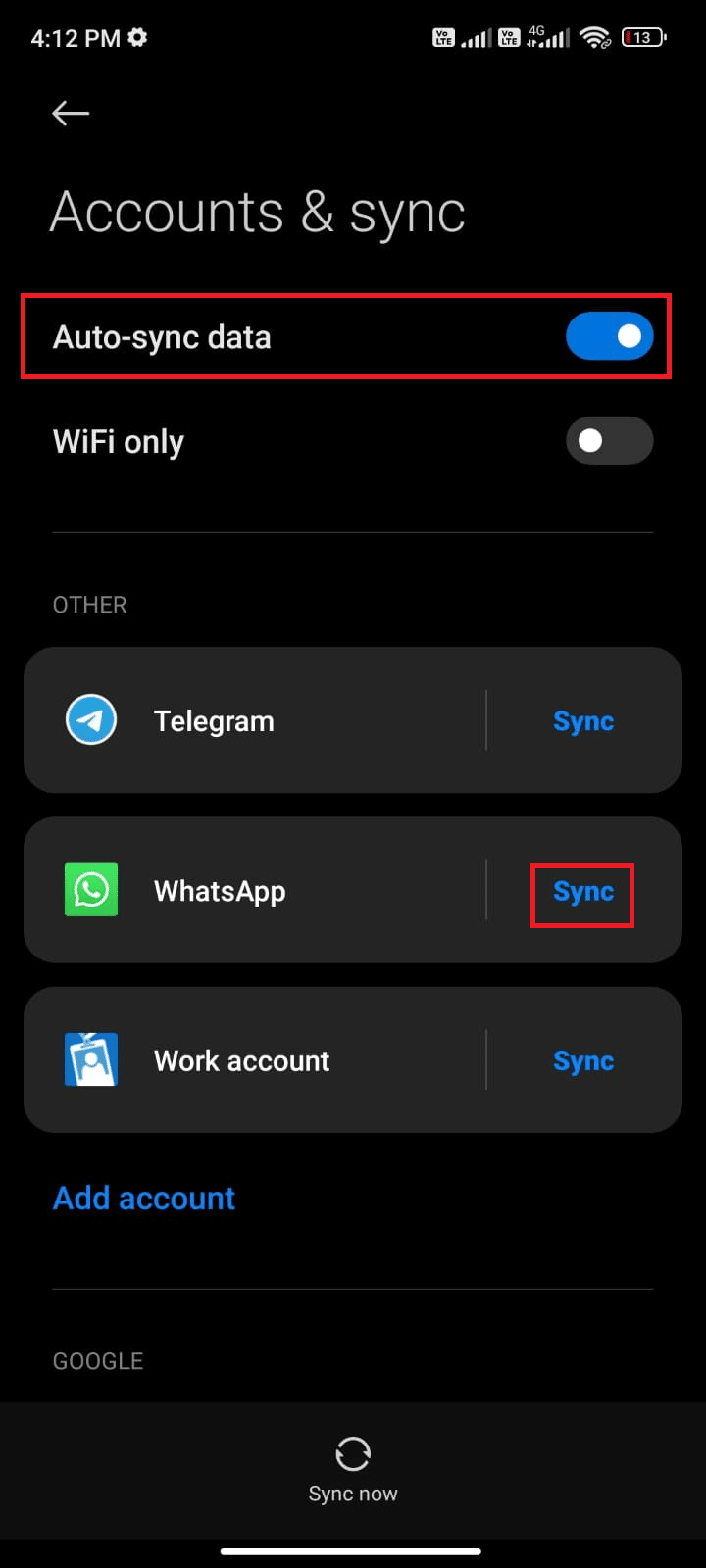 Auto sync data option 