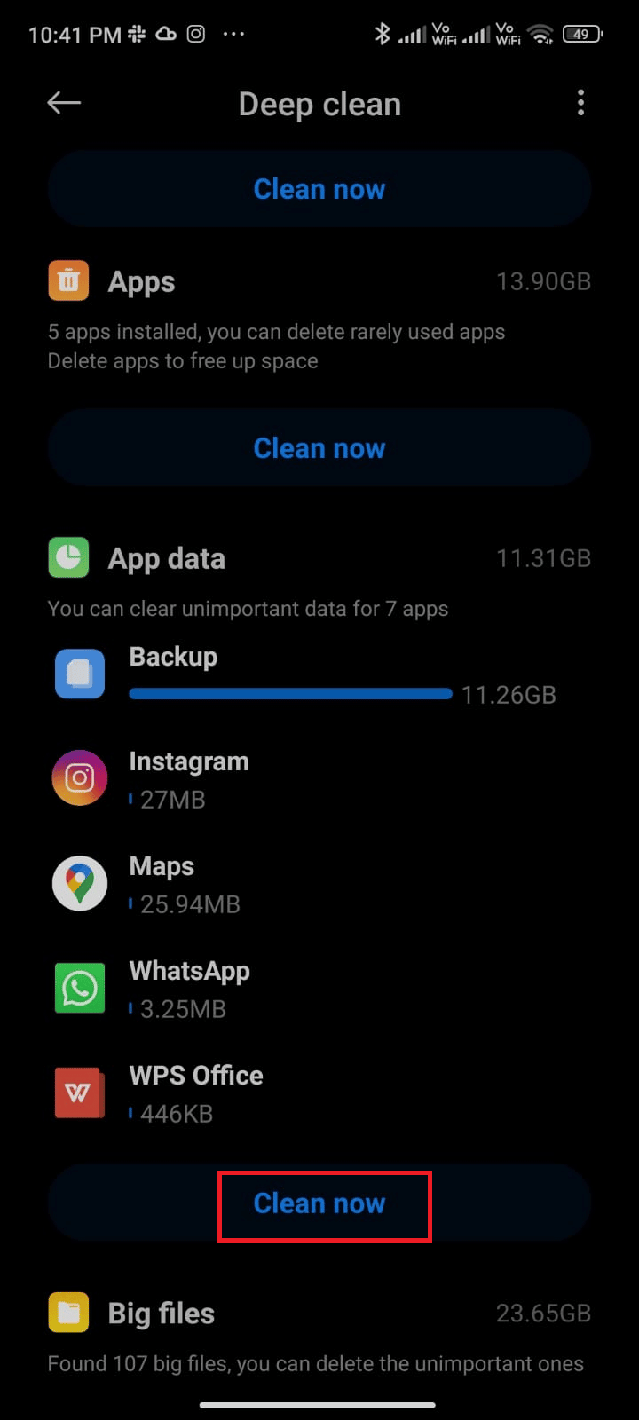 tap Clean now