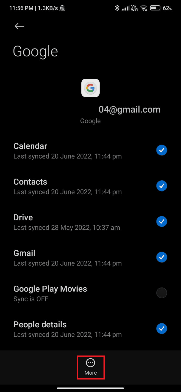tap on Google followed by the More option 