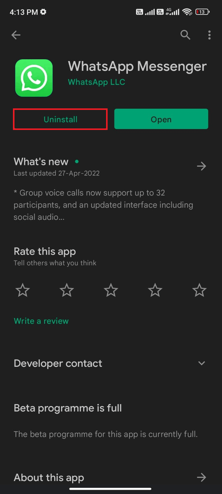 tap Uninstall 