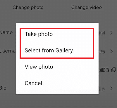 Tap on Select from Gallery or Take photo 
