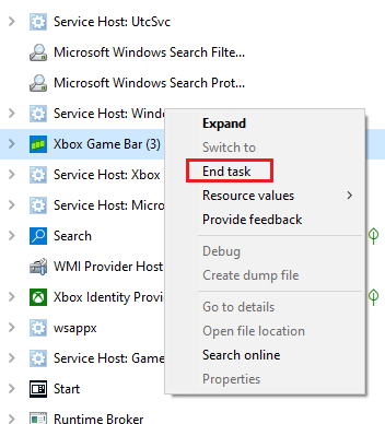 Select End task