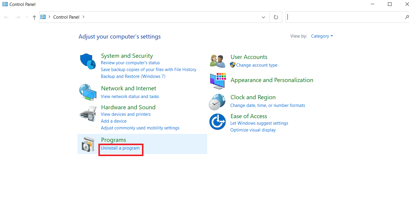 Click on Uninstall a program