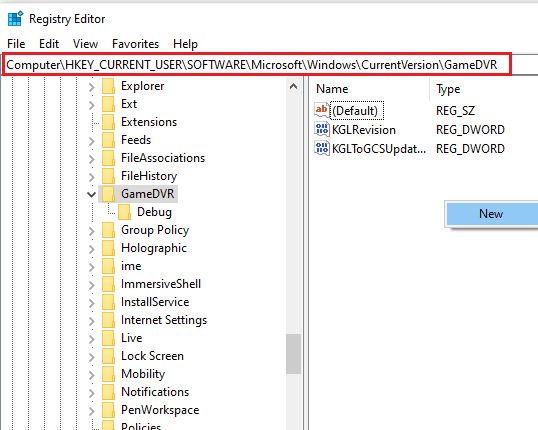 go to GameDVR key folder