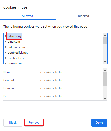 Select a cookie and click on the Remove button. Fix Hulu Not Working on Chrome