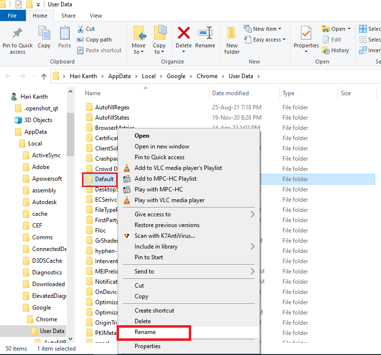 select the option Rename 
