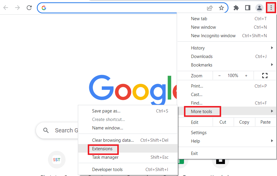 click on the More tools option and select Extensions option