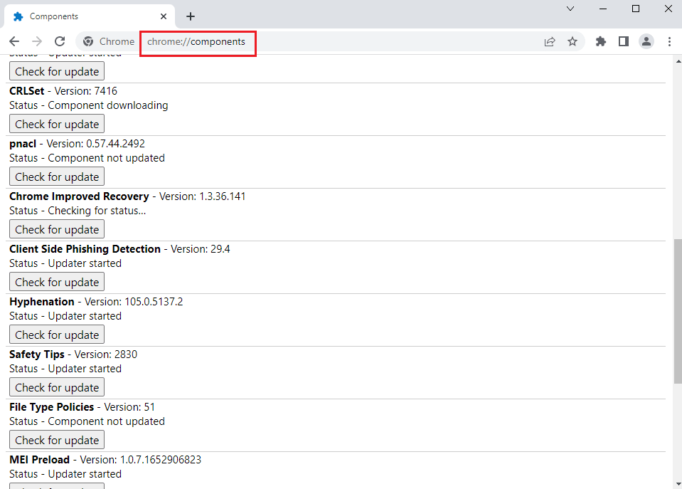 open the Chrome Components
