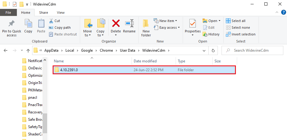 Check if the folder displayed on the screen corresponds to the version