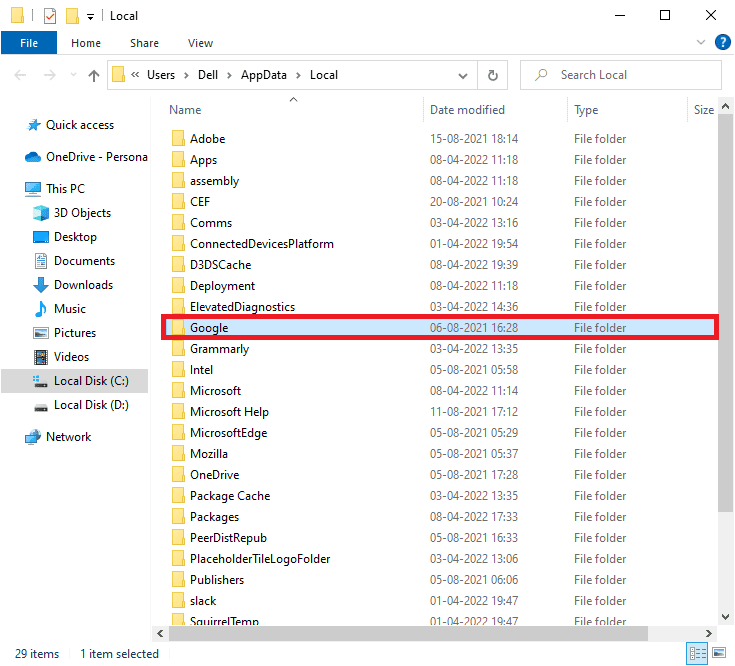 Open the Google folder on the list displayed 
