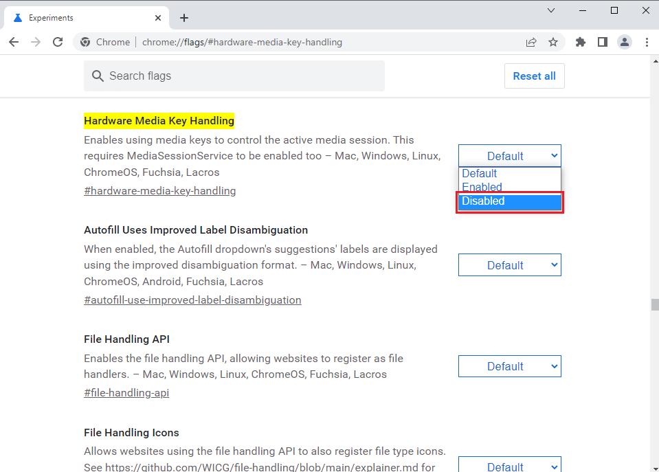click on the Disabled option on the list
