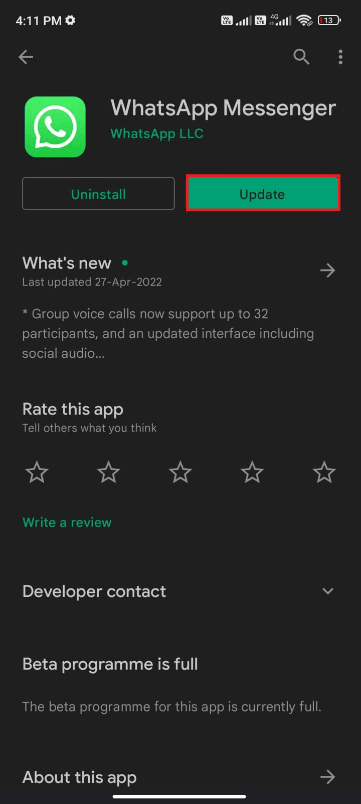 tap the Update option