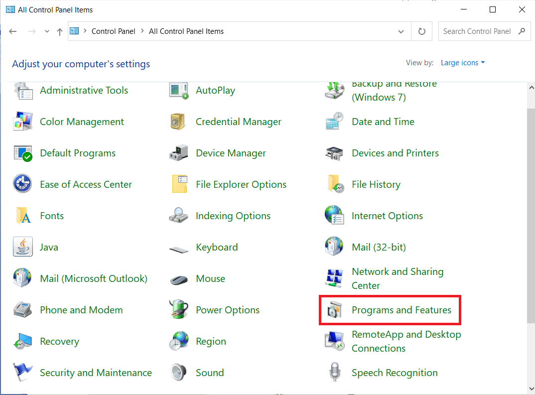 Select Programs and Features