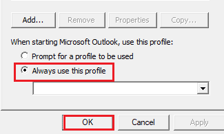 Select new account choose always use this profile and click ok