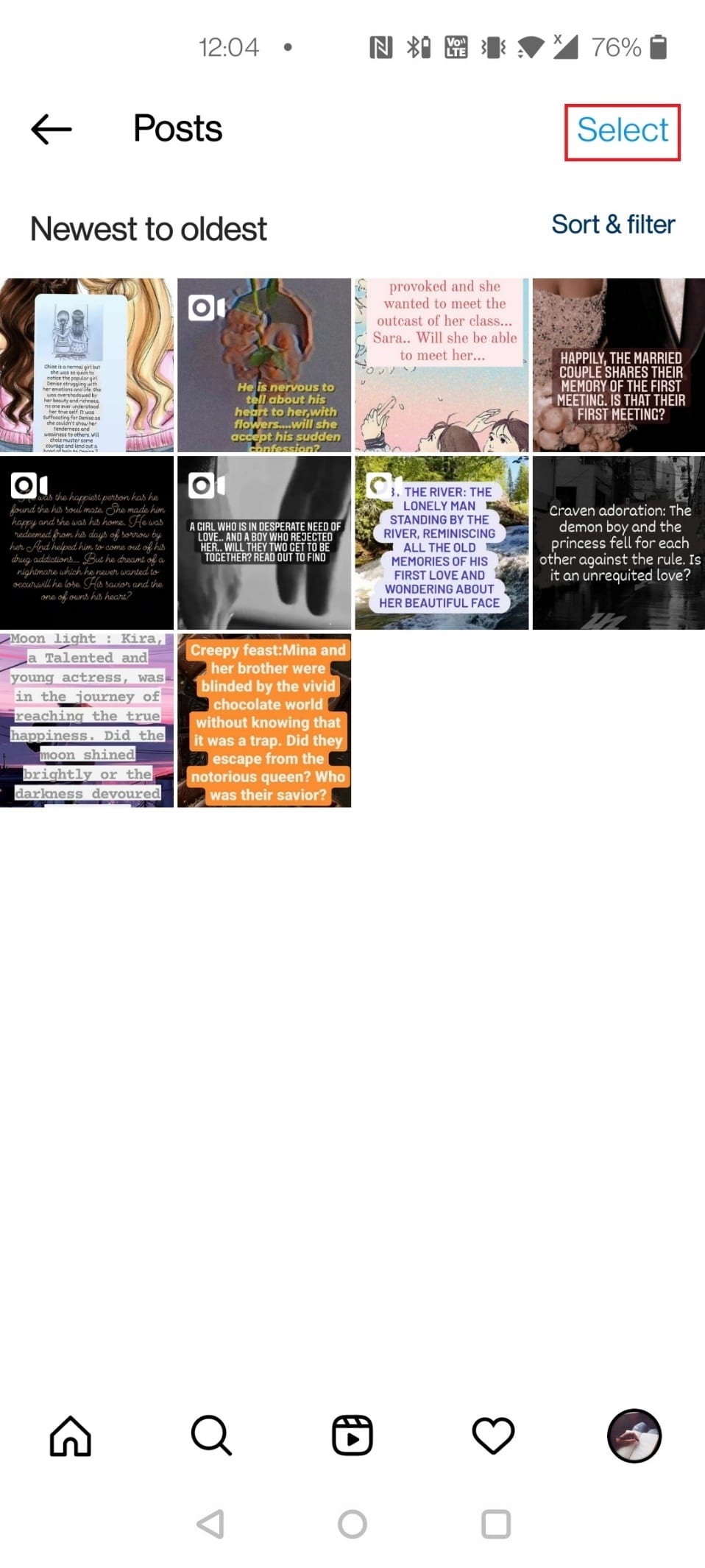 Tap on Select at the top right corner | How to Mass Archive Instagram
